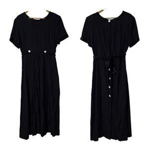 Vintage Gothic Black Dress with Abalone Button Accents